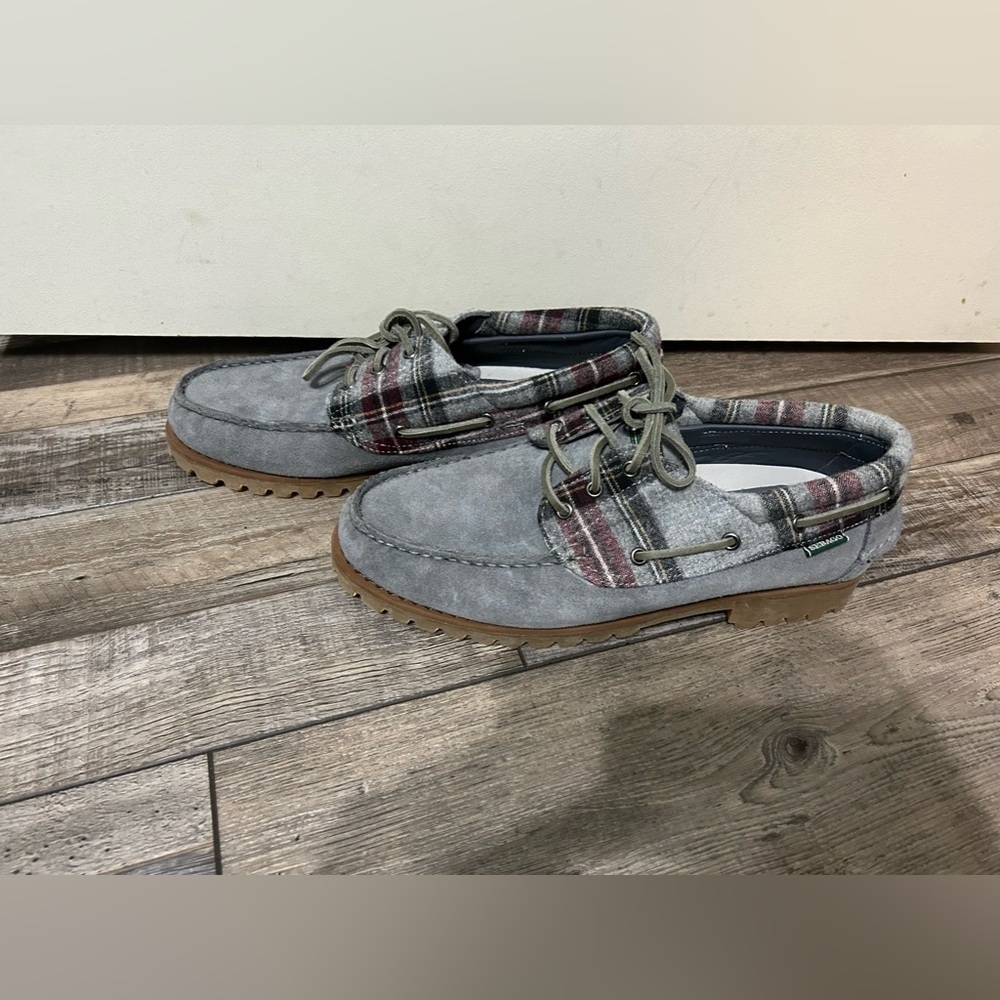 Pendleton x Sebago Topsider boat Shoes Slip on loafers leather suede Grey Plaid